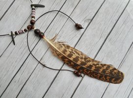Bird feather brown leather necklace boho style handmade for mens by Aparticle®
