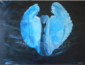 Mute swan knobbelzwaan schilderij acryl op doek donker blauw kunstwerk